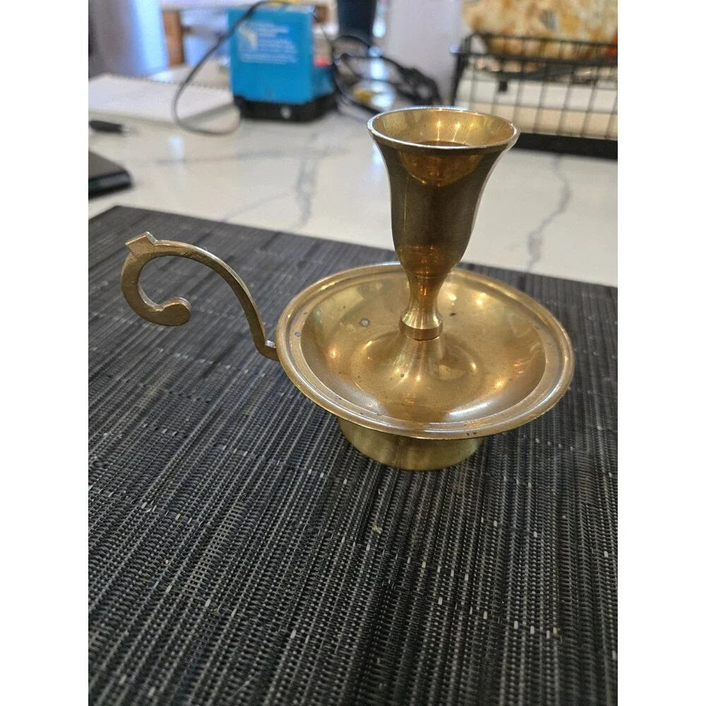 S/3 Vintage Brass Chamberstick Candle Holders